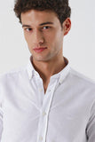 White Convertible Sleeve Patterned Jacquard Pocketless Cotton Slim Fit Casual Shirt 1004230182