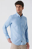Blue Convertible Sleeve Gabardine Pocketless Cotton Slim Fit Casual Shirt 1004230180
