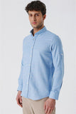 Blue Convertible Sleeve Gabardine Pocketless Cotton Slim Fit Casual Shirt 1004230180