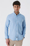 Blue Convertible Sleeve Gabardine Pocketless Cotton Slim Fit Casual Shirt 1004230180