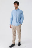 Blue Convertible Sleeve Gabardine Pocketless Cotton Slim Fit Casual Shirt 1004230180