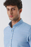 Blue Convertible Sleeve Gabardine Pocketless Cotton Slim Fit Casual Shirt 1004230180