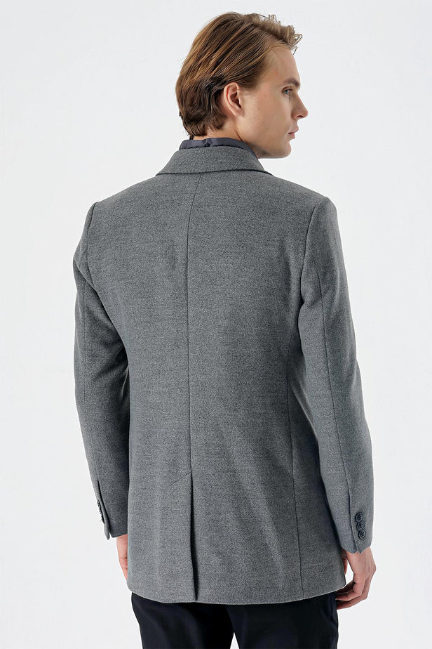Felt Notch Lapel Quilted-Lined Slim Fit Classic Long Coat 1008235167