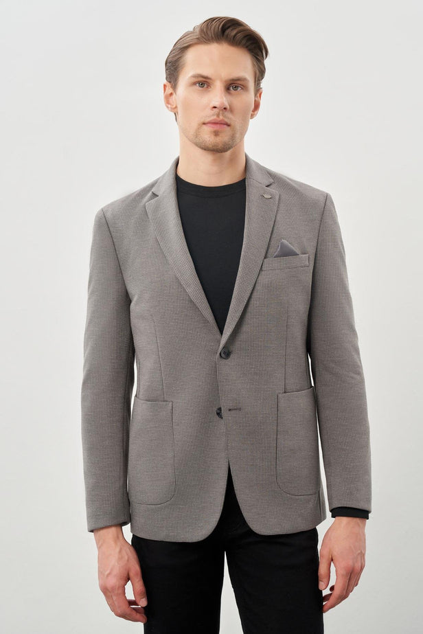Houndstooth Pattern Knitted Mono Collar 2 Button 6 Drop Slim Fit Classic Jacket (Model 1002245166)