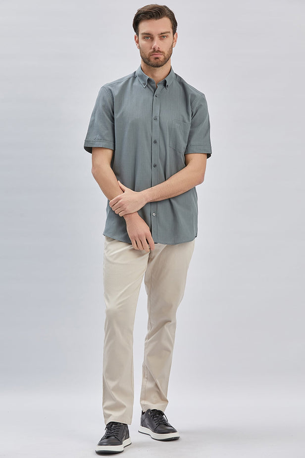 Short Sleeve Pocket Piping Comfort Fit Cotton Shirt 1004240219