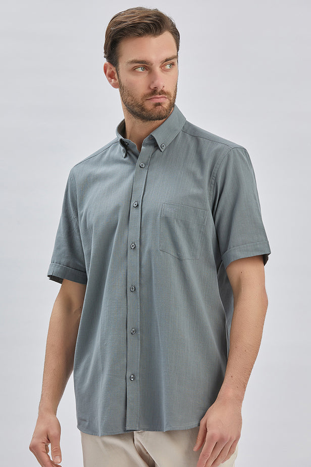 Short Sleeve Pocket Piping Comfort Fit Cotton Shirt 1004240219