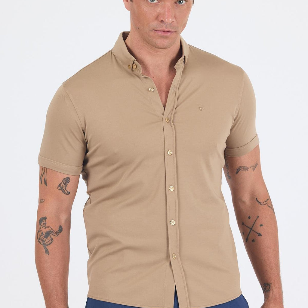 Italian Button Collar Short Sleeve Slim Fit Performance Shirt (Model 1004250255)
