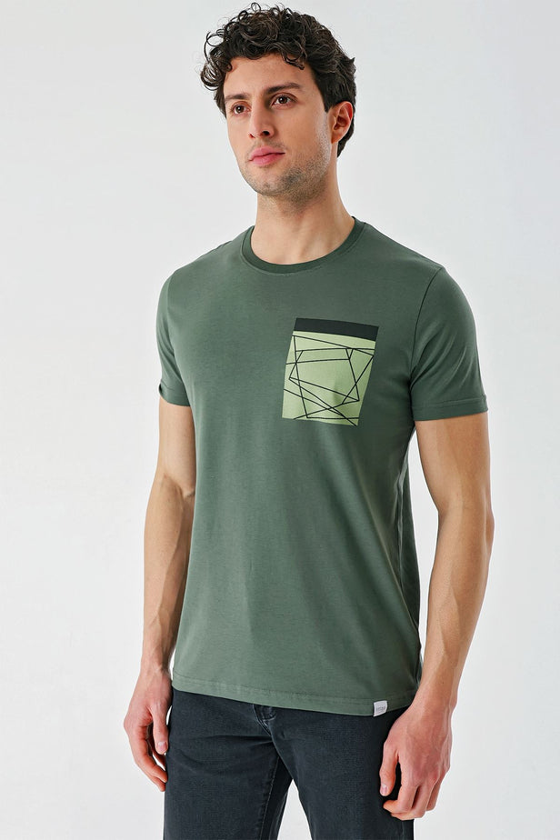 Short Sleeve Printed Crew Neck Slim Fit Cotton T-Shirt 1011240169