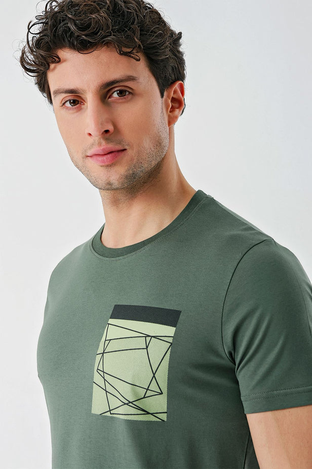 Short Sleeve Printed Crew Neck Slim Fit Cotton T-Shirt 1011240169