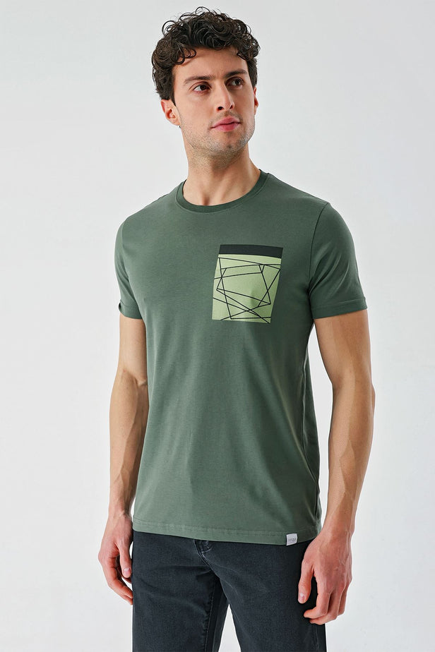 Short Sleeve Printed Crew Neck Slim Fit Cotton T-Shirt 1011240169