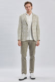 Khaki Checked Notch Lapel 2 Button 6 Drop Slim Fit Blazer 1002240158