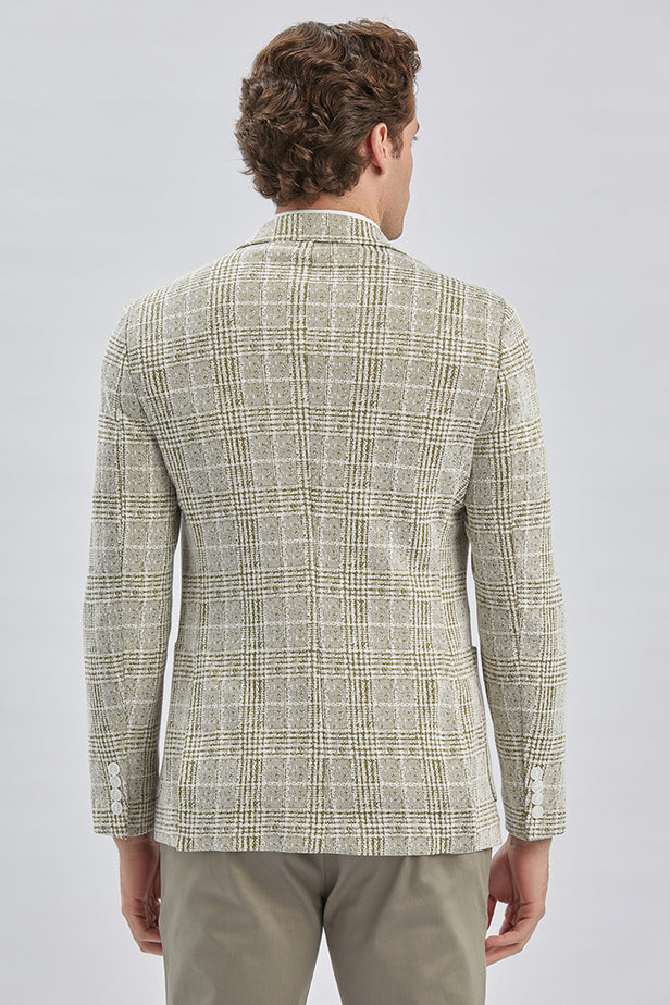 Khaki Checked Notch Lapel 2 Button 6 Drop Slim Fit Blazer 1002240158