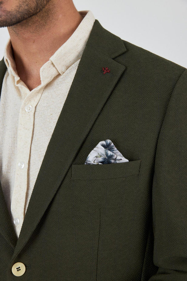 Khaki Textured Notch Lapel Stretch 6 Drop Slim Fit Casual Blazer 1002250126