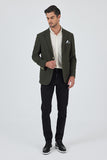 Khaki Textured Notch Lapel Stretch 6 Drop Slim Fit Casual Blazer 1002250126