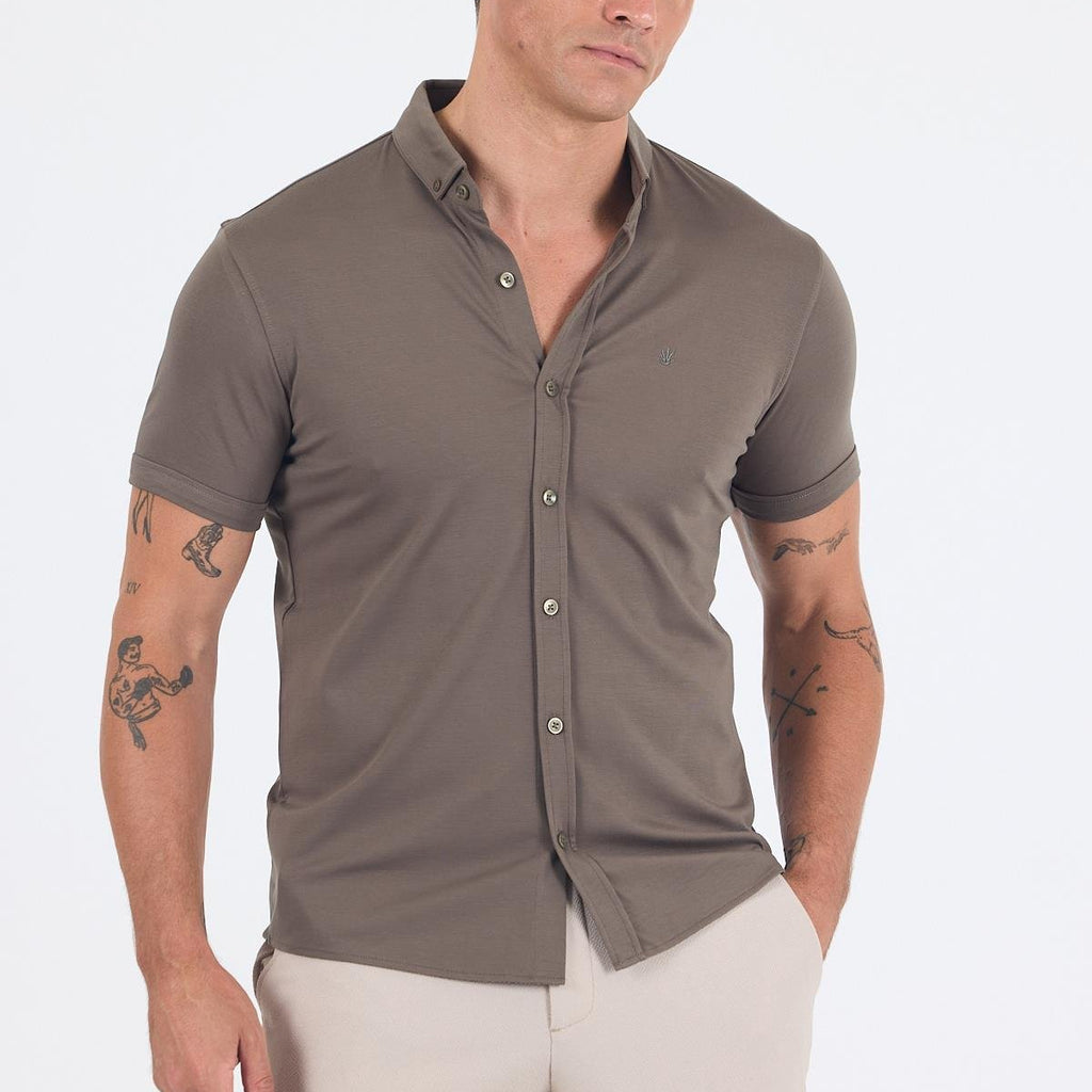 Italian Button Collar Short Sleeve Slim Fit Performance Shirt (Model 1004250255)