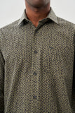 Khaki Long Sleeve Printed Plain Weave Stiff Collar Pocket Cotton Classic Comfort Fit Shirt 1004245215