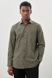 Khaki Long Sleeve Printed Plain Weave Stiff Collar Pocket Cotton Classic Comfort Fit Shirt 1004245215