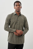 Khaki Long Sleeve Printed Plain Weave Stiff Collar Pocket Cotton Classic Comfort Fit Shirt 1004245215