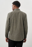 Khaki Long Sleeve Printed Plain Weave Stiff Collar Pocket Cotton Classic Comfort Fit Shirt 1004245215