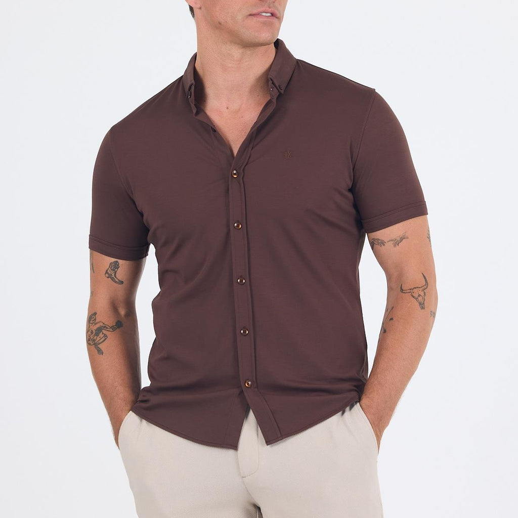 Italian Button Collar Short Sleeve Slim Fit Performance Shirt (Model 1004250255)