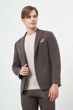 Brown Self-Patterned Knitted Wing Lapel 6 Drop Slim Fit Casual Blazer 1002245156