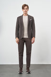 Brown Self-Patterned Knitted Wing Lapel 6 Drop Slim Fit Casual Blazer 1002245156