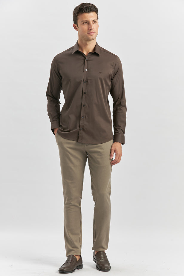 Long Sleeve Plain Weave Stiff Collar Classic Slim Fit Shirt 1004240334