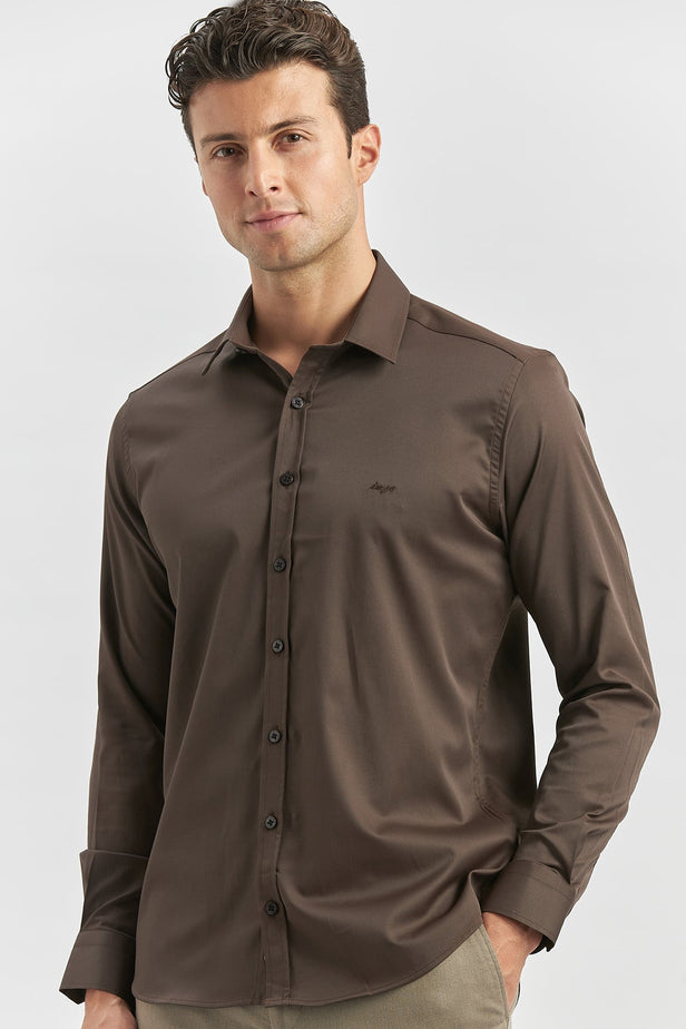 Long Sleeve Plain Weave Stiff Collar Classic Slim Fit Shirt 1004240334