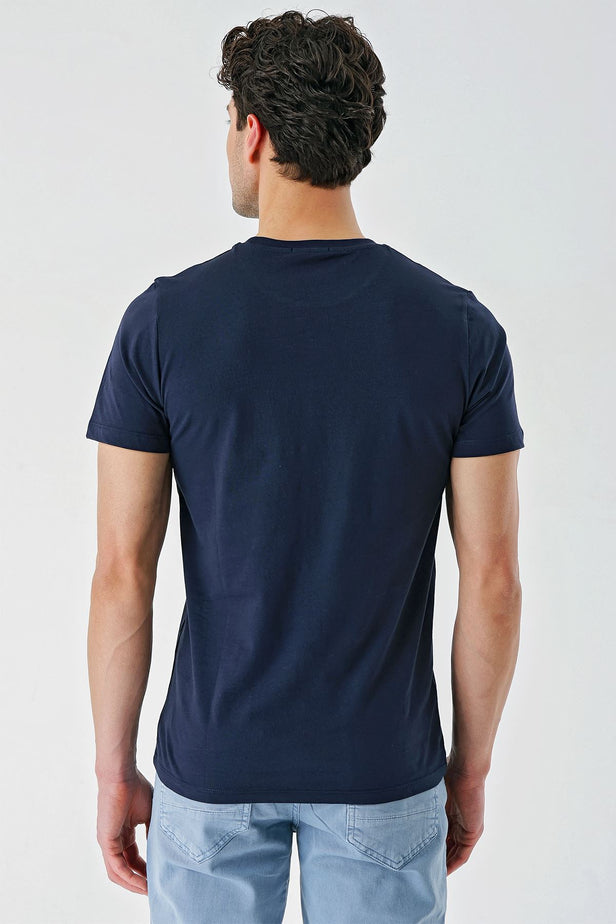 Short Sleeve Printed Crew Neck Pocket Slim Fit Cotton T-Shirt 1011240181