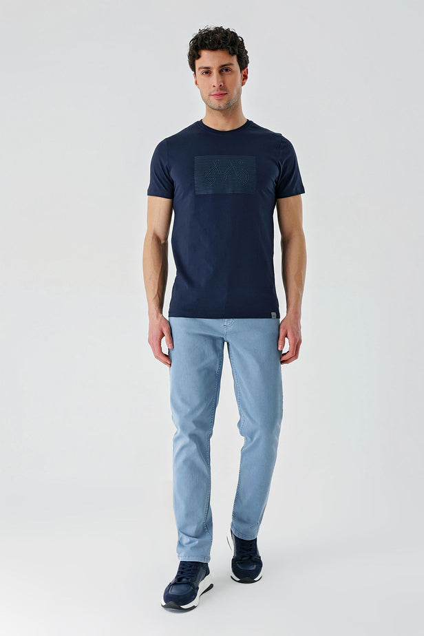 Short Sleeve Printed Crew Neck Pocket Slim Fit Cotton T-Shirt 1011240181