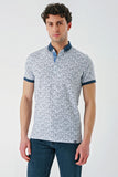 Navy Short Sleeve Printed Jacquard Button Collar Pocket Slim Fit T-Shirt 1011240173