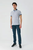 Navy Short Sleeve Printed Jacquard Button Collar Pocket Slim Fit T-Shirt 1011240173