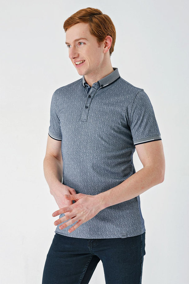 IMZA Men's Printed Oxford Slim Fit Casual Polo T-Shirt – 1011240177