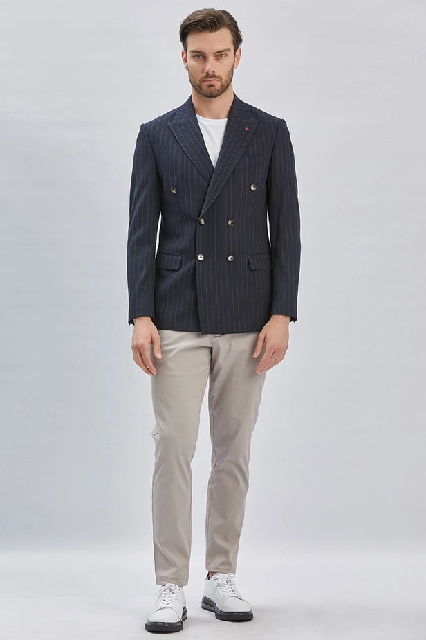 IMZA Men's Striped Double-Breasted Slim Fit Classic Blazer – 1002240159