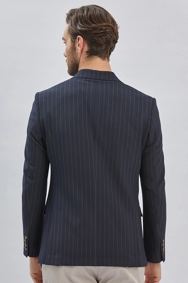 IMZA Men's Striped Double-Breasted Slim Fit Classic Blazer – 1002240159