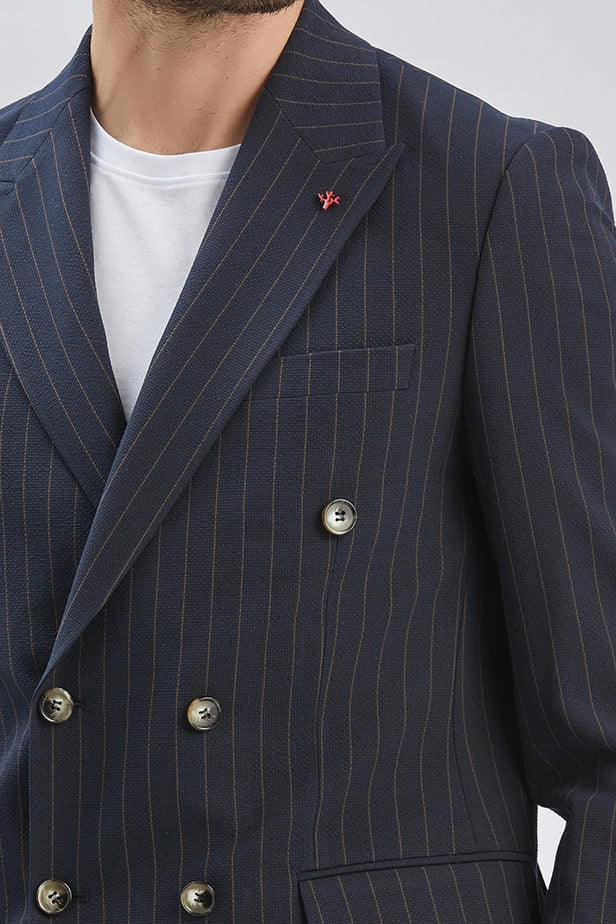 IMZA Men's Striped Double-Breasted Slim Fit Classic Blazer – 1002240159