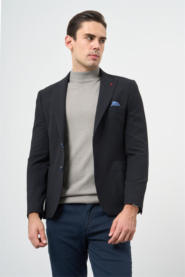 Textured Peak Lapel Stretch 6 Drop Slim Fit Classic Blazer 1002240111