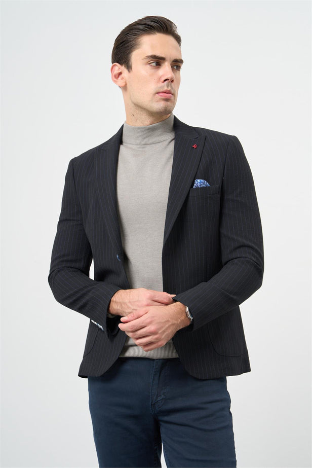 Textured Peak Lapel Stretch 6 Drop Slim Fit Classic Blazer 1002240111