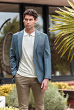 Light Beige Striped Peak Lapel Double Vent 6 Drop Comfort Fit Classic Blazer 1002240101