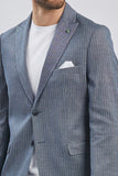 Light Beige Striped Peak Lapel Double Vent 6 Drop Comfort Fit Classic Blazer 1002240101