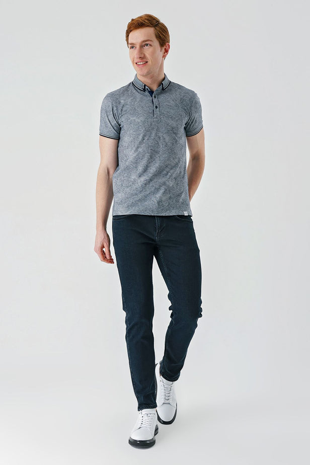 IMZA Men's Patterned Jacquard Slim Fit Casual Polo T-Shirt – 1011240176