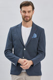 Navy Self-Patterned Peak Lapel Stretch 6 Drop Slim Fit Casual Blazer 1002240155