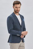 Navy Self-Patterned Peak Lapel Stretch 6 Drop Slim Fit Casual Blazer 1002240155
