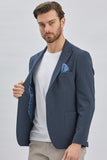 Navy Self-Patterned Peak Lapel Stretch 6 Drop Slim Fit Casual Blazer 1002240155