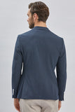 Navy Self-Patterned Peak Lapel Stretch 6 Drop Slim Fit Casual Blazer 1002240155