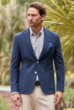 Navy Self-Patterned Peak Lapel Stretch 6 Drop Slim Fit Casual Blazer 1002240155
