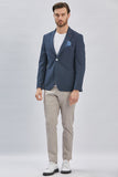 Navy Self-Patterned Peak Lapel Stretch 6 Drop Slim Fit Casual Blazer 1002240155
