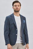 Navy Self-Patterned Peak Lapel Stretch 6 Drop Slim Fit Casual Blazer 1002240155