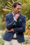 Navy Self-Patterned Peak Lapel Stretch 6 Drop Slim Fit Casual Blazer 1002240155
