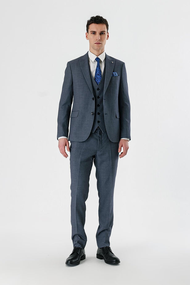 Self-Patterned Peak Lapel Suit with Vest 6 Drop Slim Fit Classic Suit 1001240157